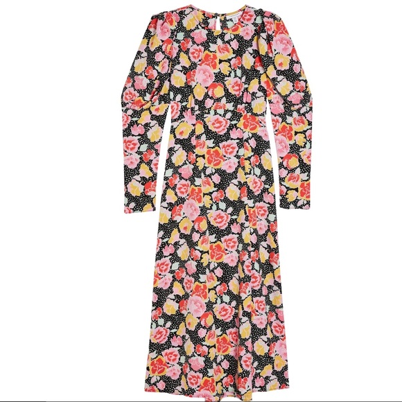 NEW TOPSHOP FLORAL PRINTED PUFF SLEEVE MIDI DRESS - Picture 8 of 9
